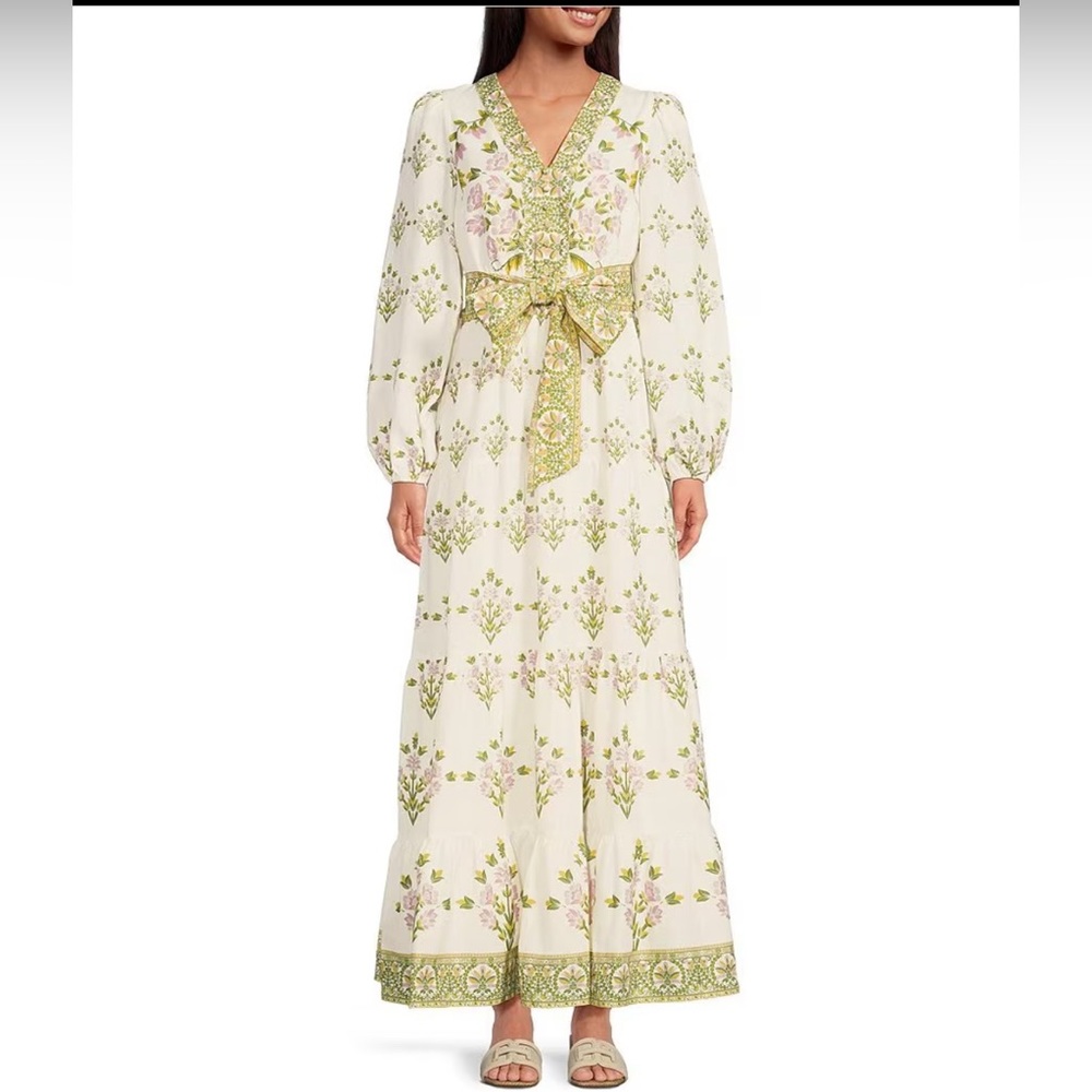 A Loves A Floral Printed Long Sleeve V-Neck Self Tie Maxi Dress